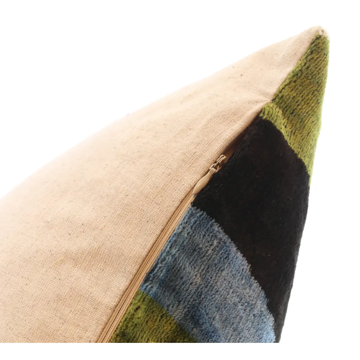 Handmade Silk Velvet Abstract Throw Pillow - 16x16 Bold Green Blue and Black Design with Down Feather Insert - Canvello