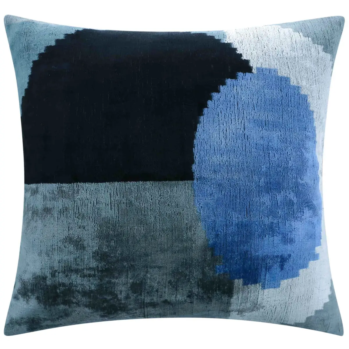 Handmade Silk Velvet Abstract Throw Pillow - 20x20 Modern Blue Black and Gray Design with Down Feather Insert - Canvello