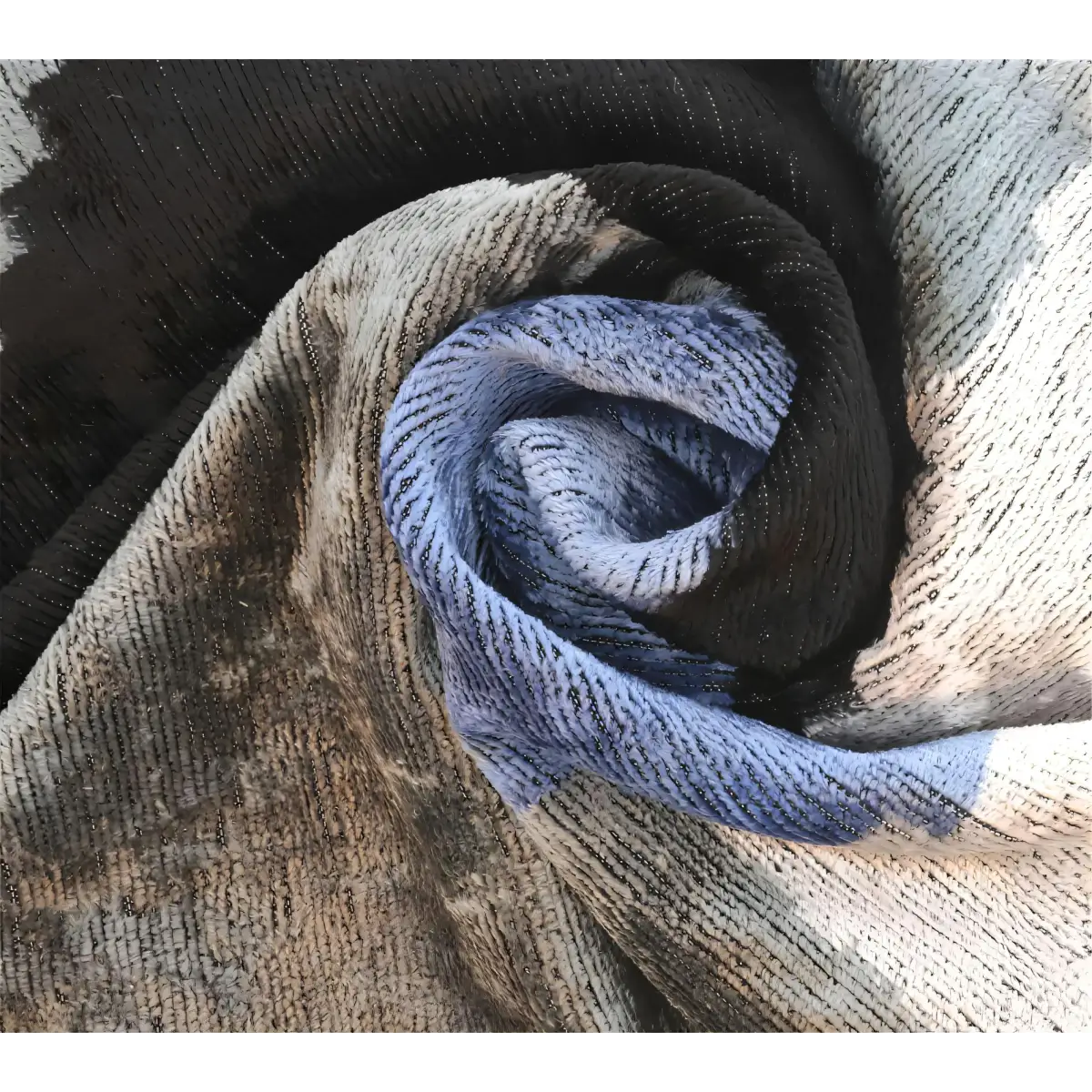 Handmade Silk Velvet Abstract Throw Pillow - 20x20 Modern Blue Black and Gray Design with Down Feather Insert - Canvello