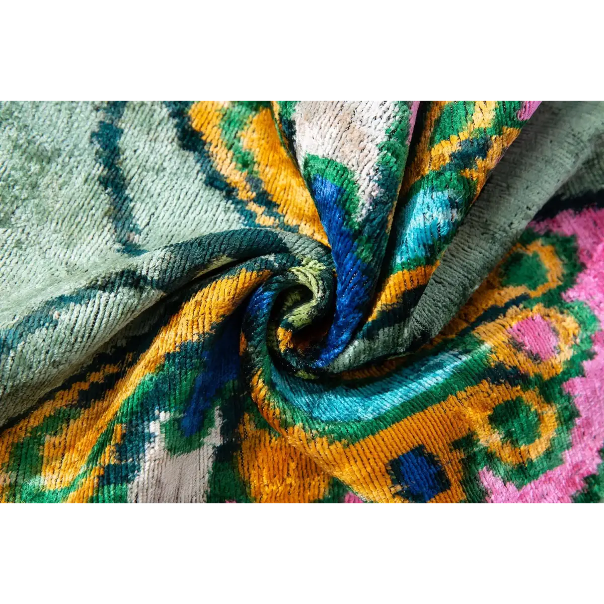 Handmade Silk Velvet Butterfly Throw Pillow - 20x20 Vibrant Green Pink Orange and Blue Design with Down Feather Insert