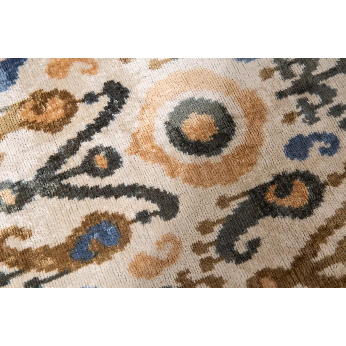 Handmade Silk Velvet Ikat Throw Pillow - 20x20 Beige Blue and Brown Luxury Design with Down Feather Insert - Canvello