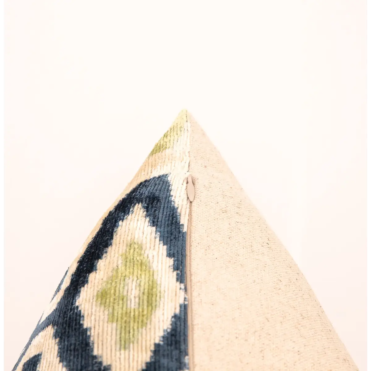 Handmade Silk Velvet Ikat Throw Pillow - 20x20 Beige Blue and Green Ikat Design with Down Feather Insert - Canvello