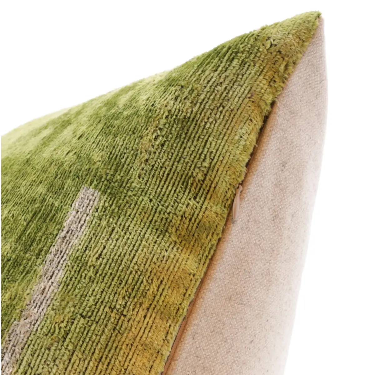 Handmade Silk Velvet Minimalist Throw Pillow - 20x20 Green with White Accent Lines Down Feather Insert - Canvello