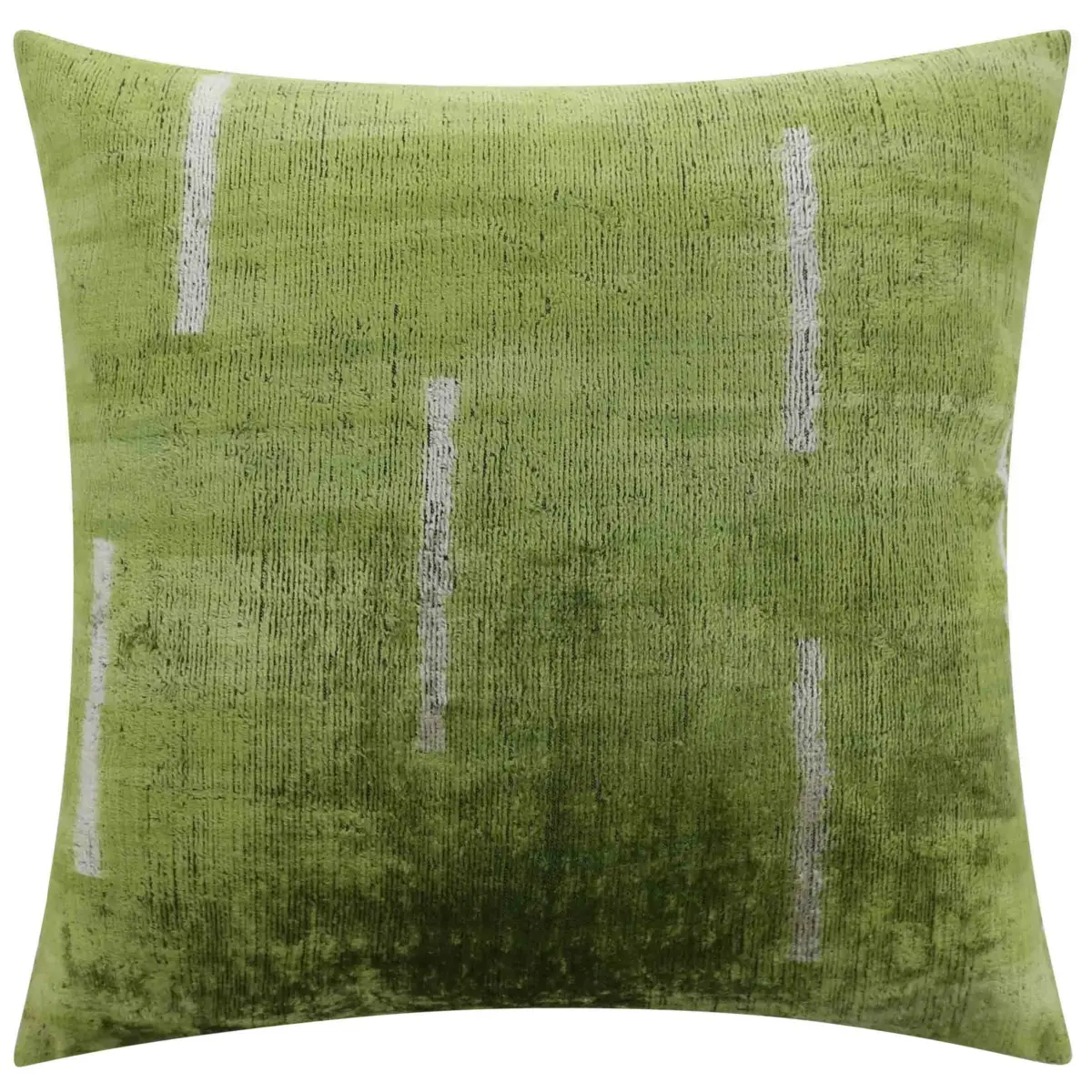 Handmade Silk Velvet Minimalist Throw Pillow - 20x20 Green with White Accent Lines Down Feather Insert - Canvello