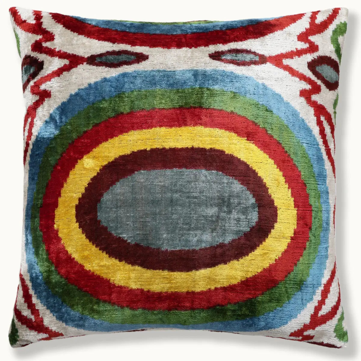 Handmade Silk Velvet Pillow 20x20 – Multicolor Ikat Circle Designer Cushion - Canvello