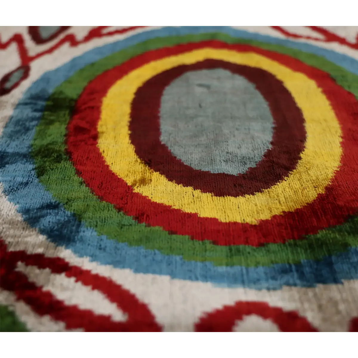 Handmade Silk Velvet Pillow 20x20 – Multicolor Ikat Circle Designer Cushion - Canvello