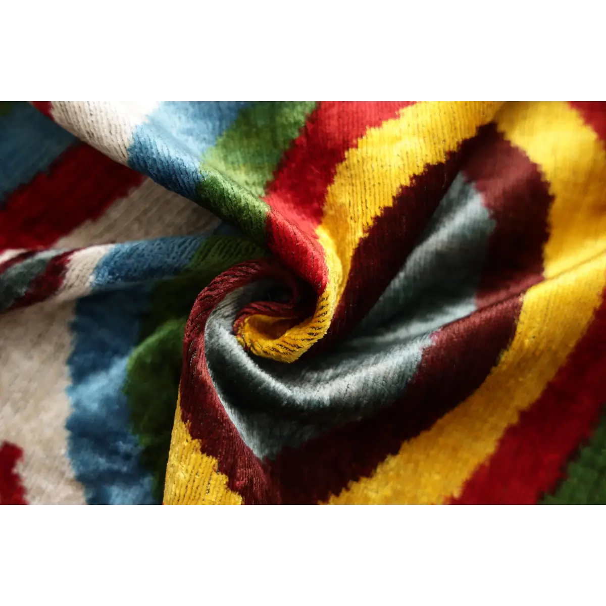 Handmade Silk Velvet Pillow 20x20 – Multicolor Ikat Circle Designer Cushion - Canvello