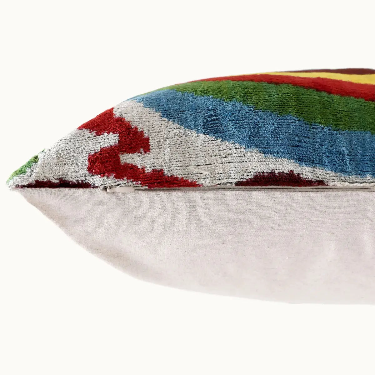 Handmade Silk Velvet Pillow 20x20 – Multicolor Ikat Circle Designer Cushion - Canvello