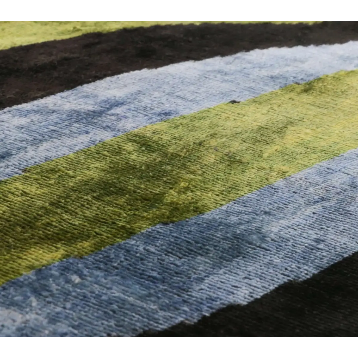 Handmade Silk Velvet Striped Throw Pillow - 16x16 Bold Green Blue and Black Design with Down Feather Insert - Canvello