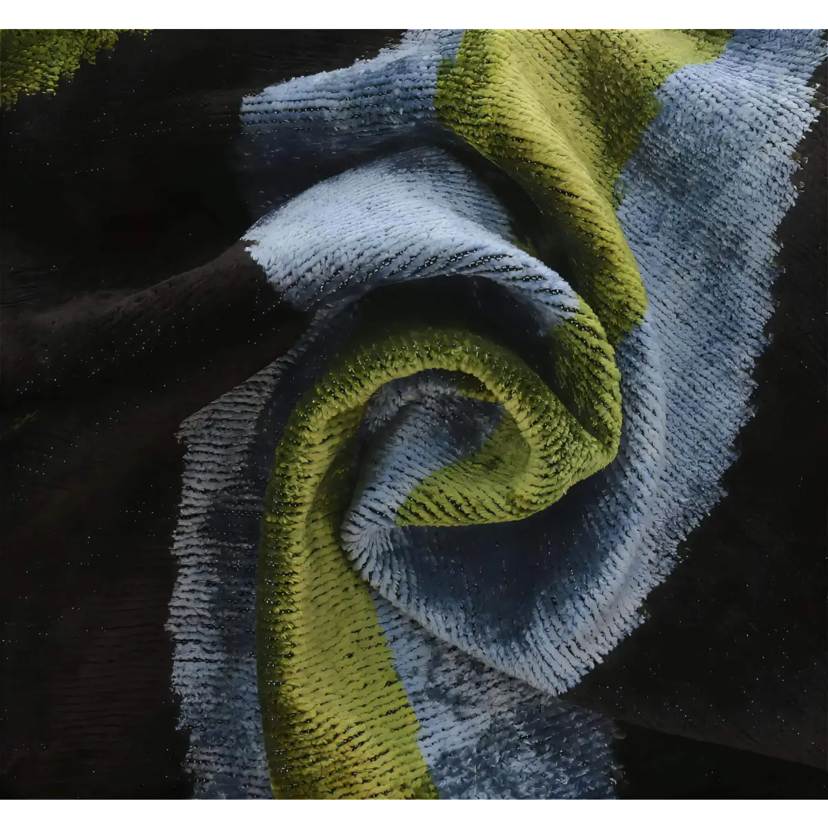 Handmade Silk Velvet Striped Throw Pillow - 16x16 Bold Green Blue and Black Design with Down Feather Insert - Canvello