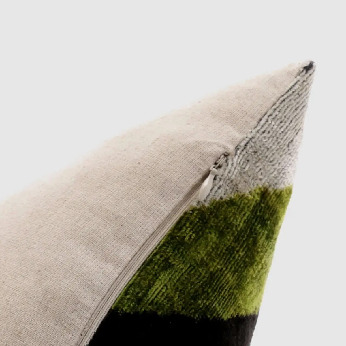 Handmade Silk Velvet Striped Throw Pillow - 16x16 Bold Green Blue and Black Design with Down Feather Insert - Canvello