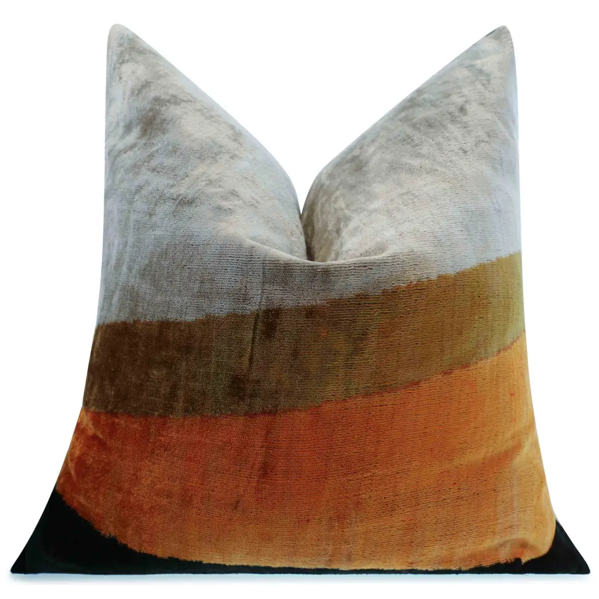 Handmade Silk Velvet Striped Throw Pillow - 20x20 Bold White Gold Orange and Black Design with Down Feather Insert