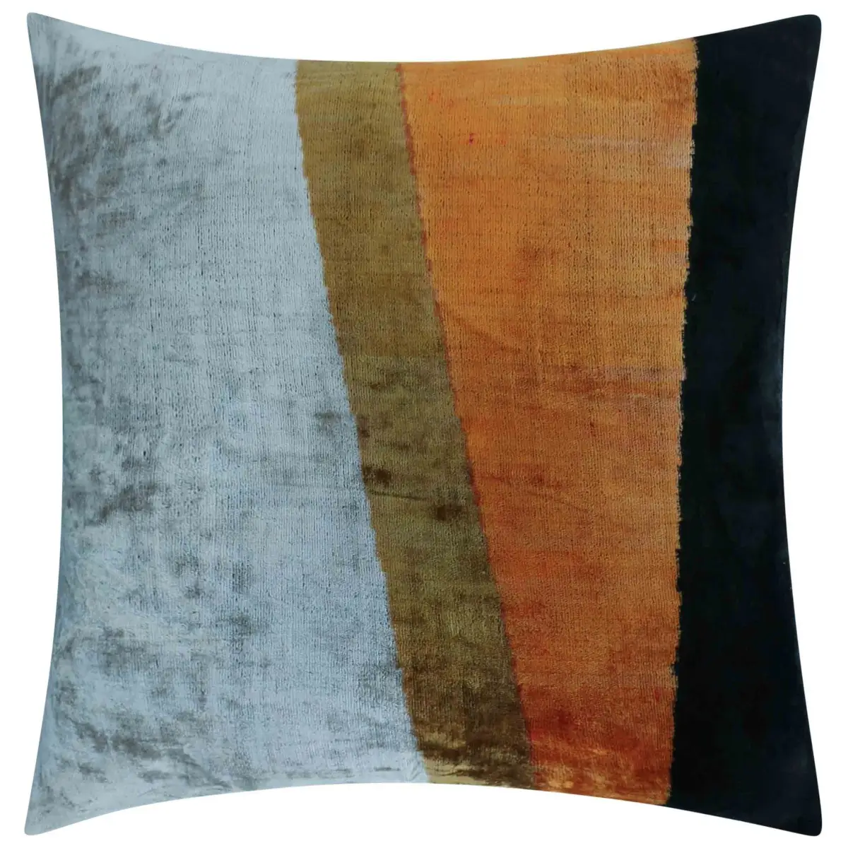 Handmade Silk Velvet Striped Throw Pillow - 20x20 Bold White Gold Orange and Black Design with Down Feather Insert