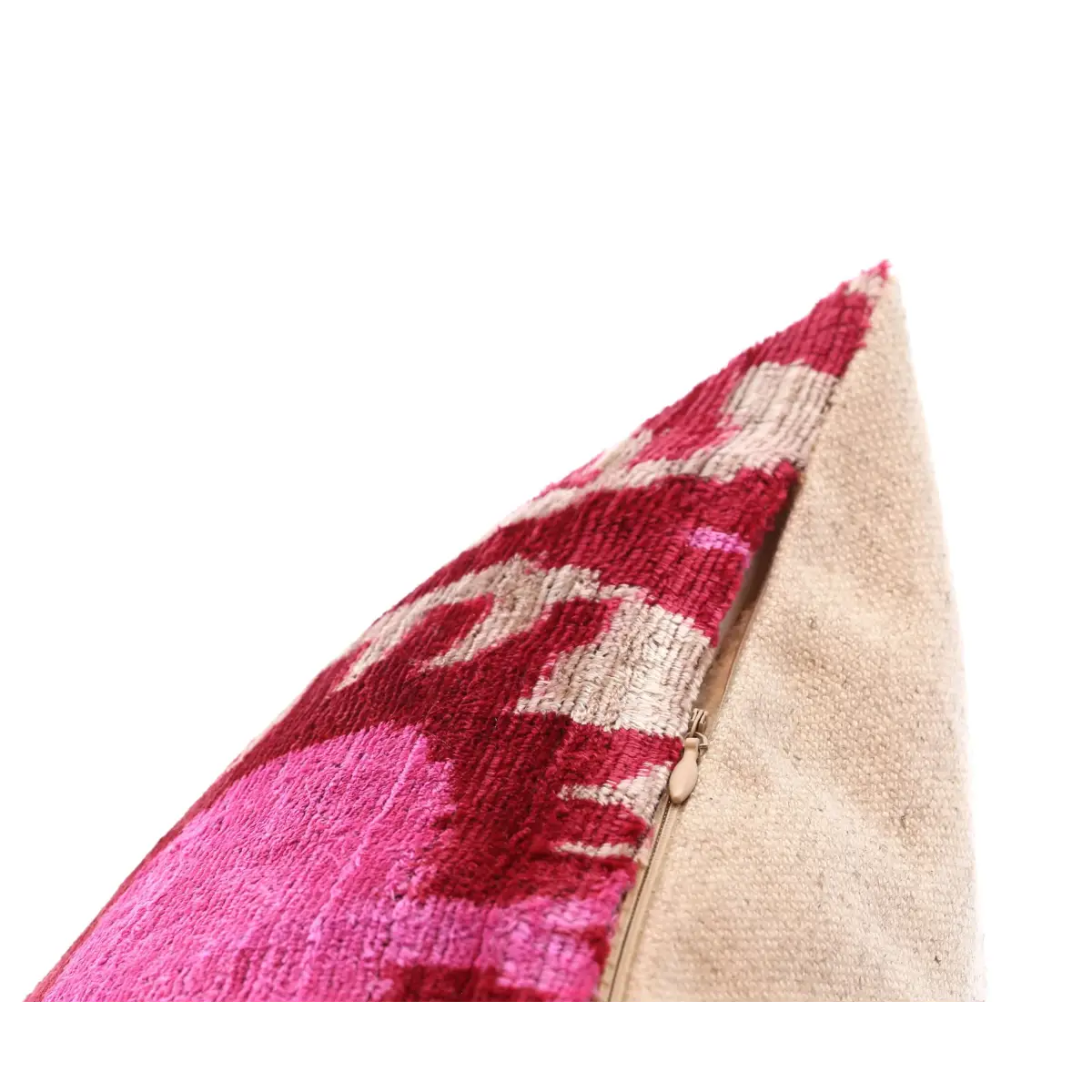 Handmade Silk Velvet Throw Pillow - 16x16 Red and Pink Traditional Design with Down Feather Insert - Canvello