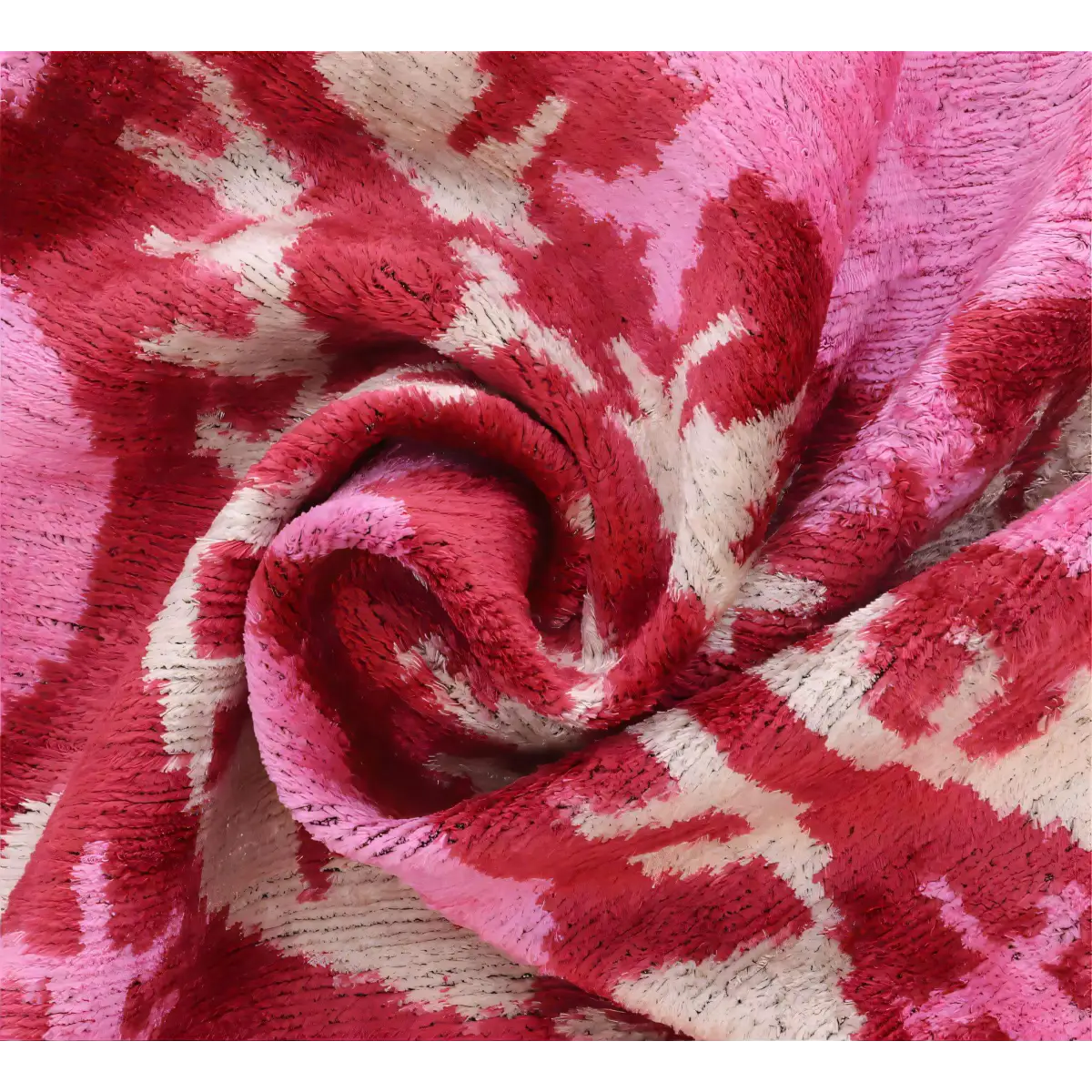 Handmade Silk Velvet Throw Pillow - 16x16 Red and Pink Traditional Design with Down Feather Insert - Canvello