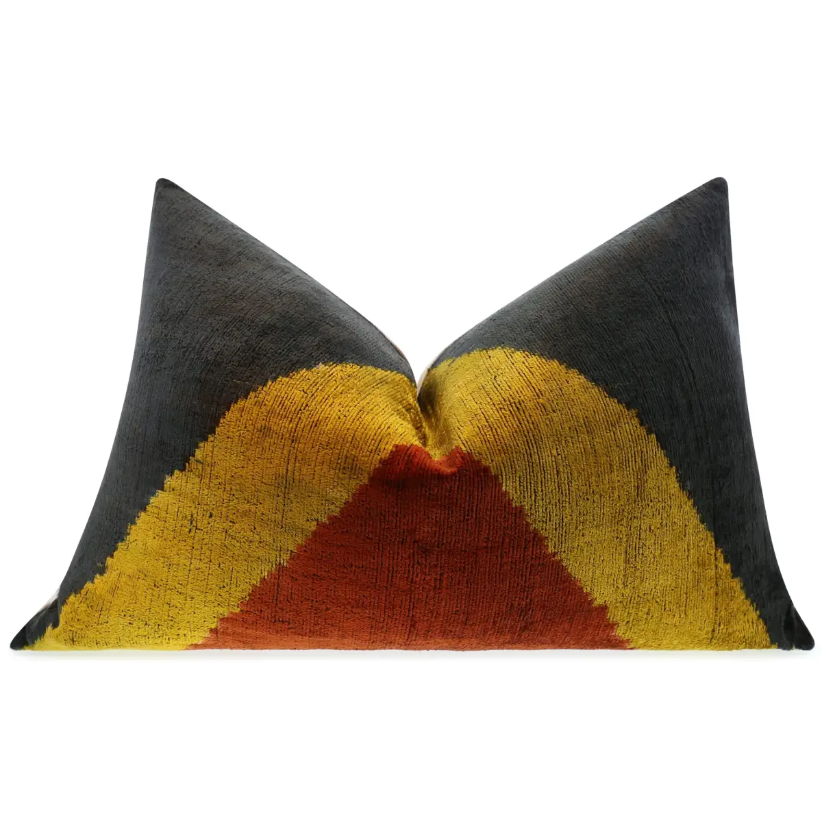 Handmade Silk Velvet Throw Pillow - 16x24 Black Gold and Brown Luxury Geometric Design with Down Feather Insert