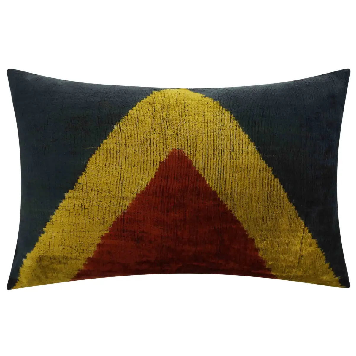 Handmade Silk Velvet Throw Pillow - 16x24 Black Gold and Brown Luxury Geometric Design with Down Feather Insert