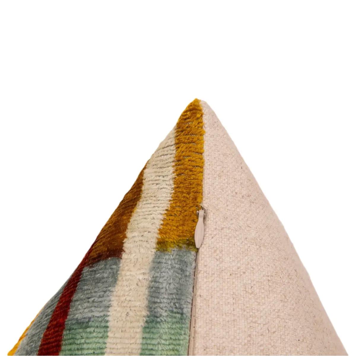 Handmade Silk Velvet Throw Pillow - 20x20 Modern Geometric Design in Burnt Orange Yellow and Mint Green with Down