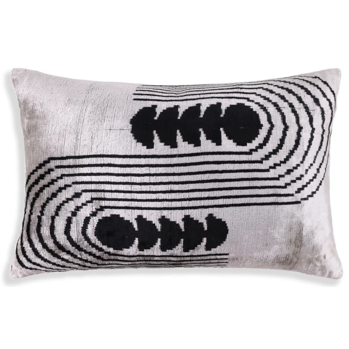 Handmade Silver Black Velvet Lumbar Pillow 16x24 – Modern Geometric Designer Cushion - Canvello