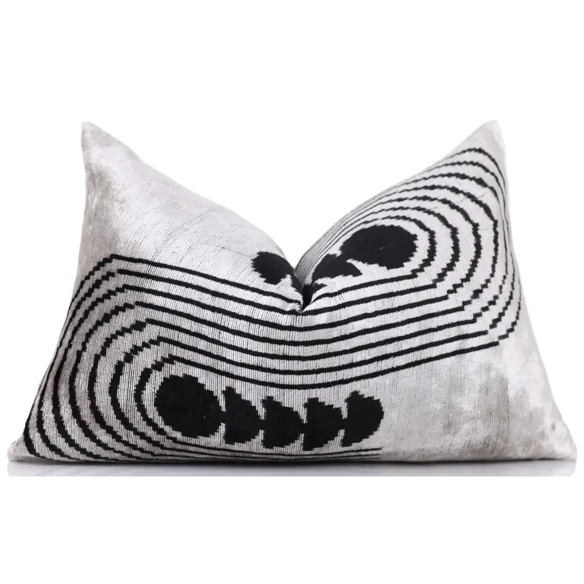 Handmade Silver Black Velvet Lumbar Pillow 16x24 – Modern Geometric Designer Cushion - Canvello