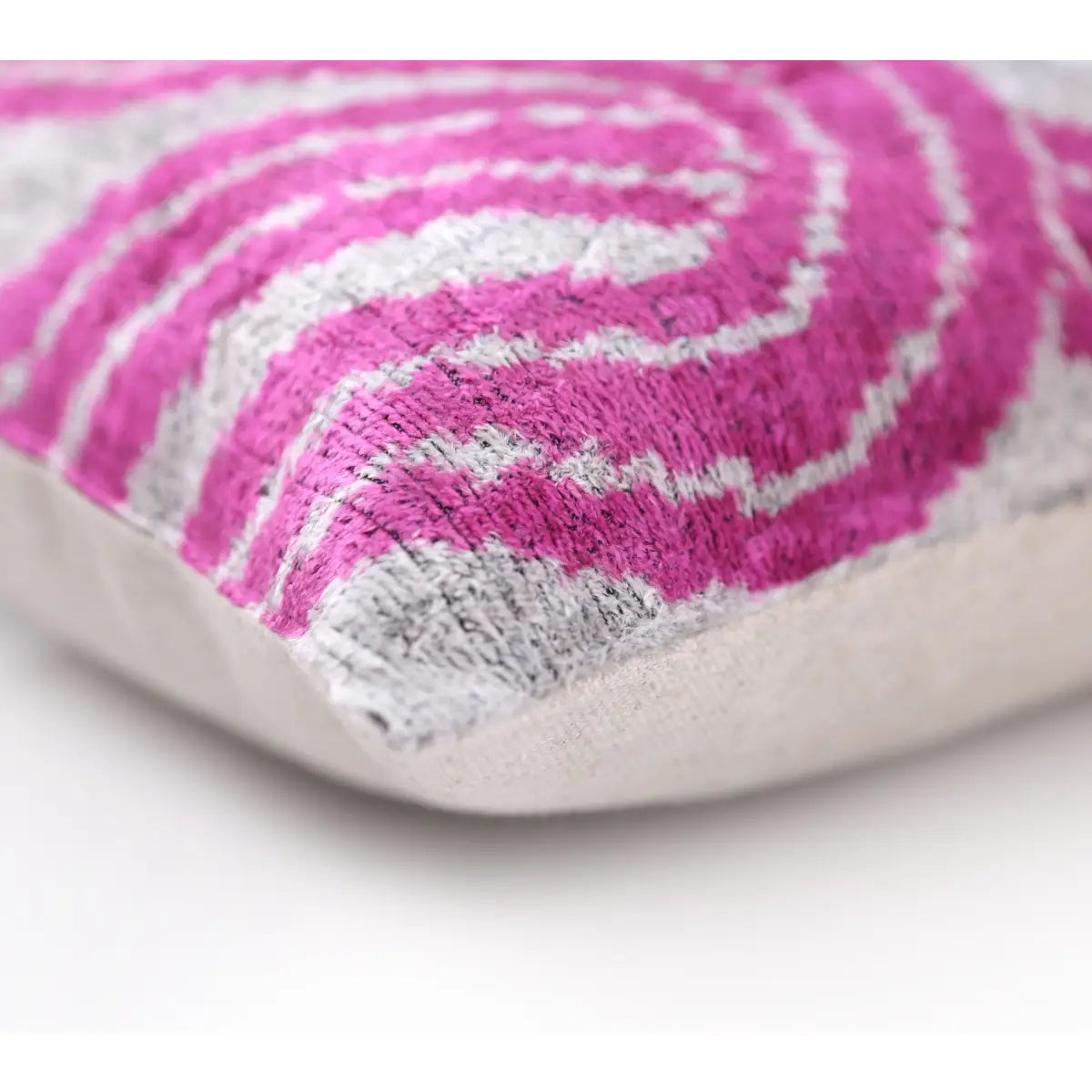Velvet Lumbar Pillow - Handmade Silver & Pink Fuchsia 16x24 – Modern Abstract Designer Cushion - Canvello