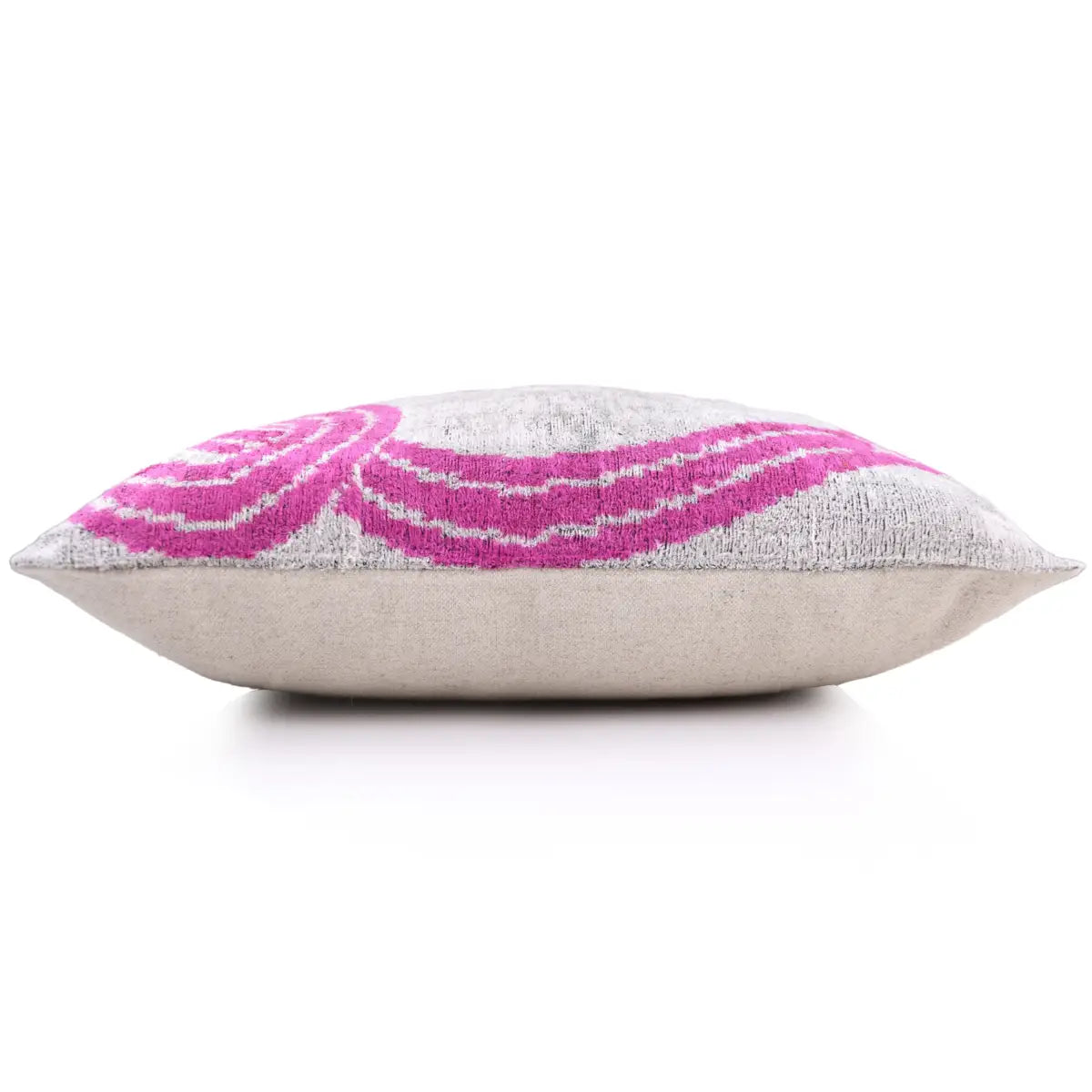 Velvet Lumbar Pillow - Handmade Silver & Pink Fuchsia 16x24 – Modern Abstract Designer Cushion - Canvello