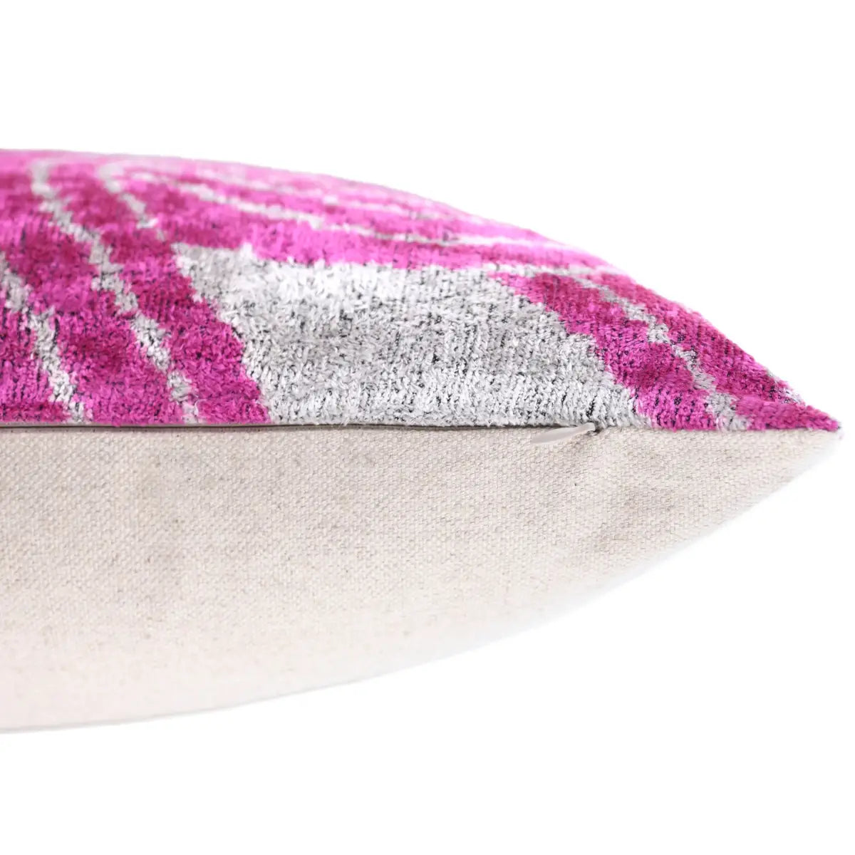 Velvet Lumbar Pillow - Handmade Silver & Pink Fuchsia 16x24 – Modern Abstract Designer Cushion - Canvello