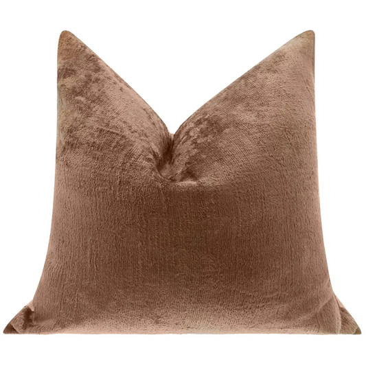Handmade Solid Brown Silk Velvet Throw Pillow - 20x20 Luxurious Velvet Design with Down Feather Insert - Canvello
