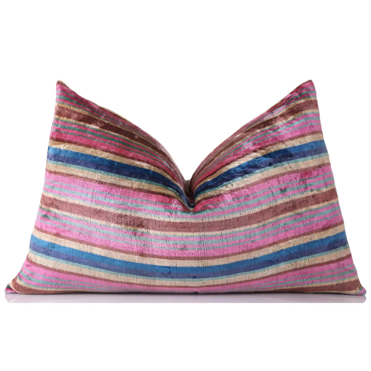 Luxury Silk Velvet Pillow – Colorful Striped Lumbar 16x24’’ - Canvello