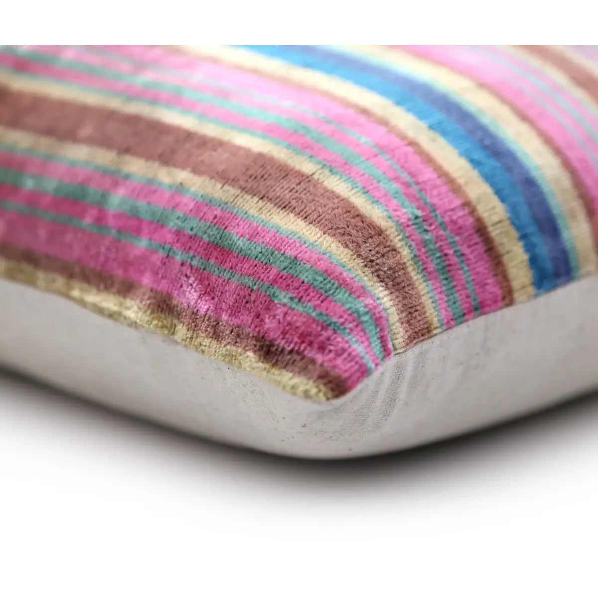 Luxury Silk Velvet Pillow – Colorful Striped Lumbar 16x24’’ - Canvello