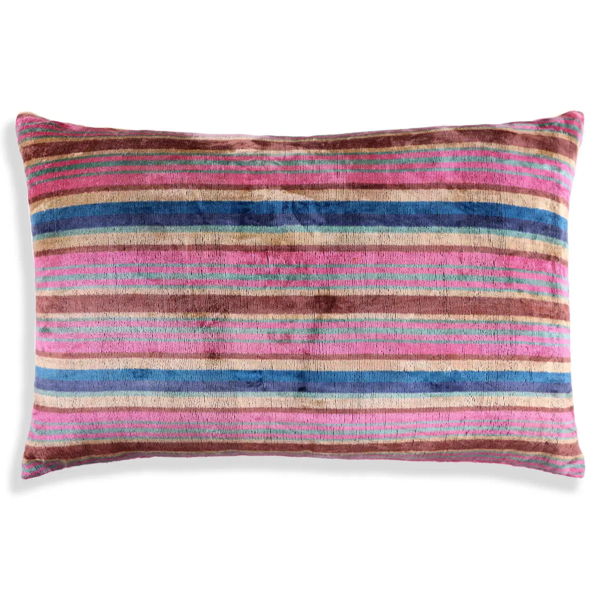 Luxury Silk Velvet Pillow – Colorful Striped Lumbar 16x24’’ - Canvello