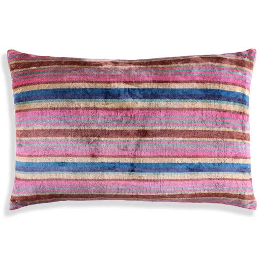Luxury Silk Velvet Pillow – Colorful Striped Lumbar 16x24’’ - Canvello
