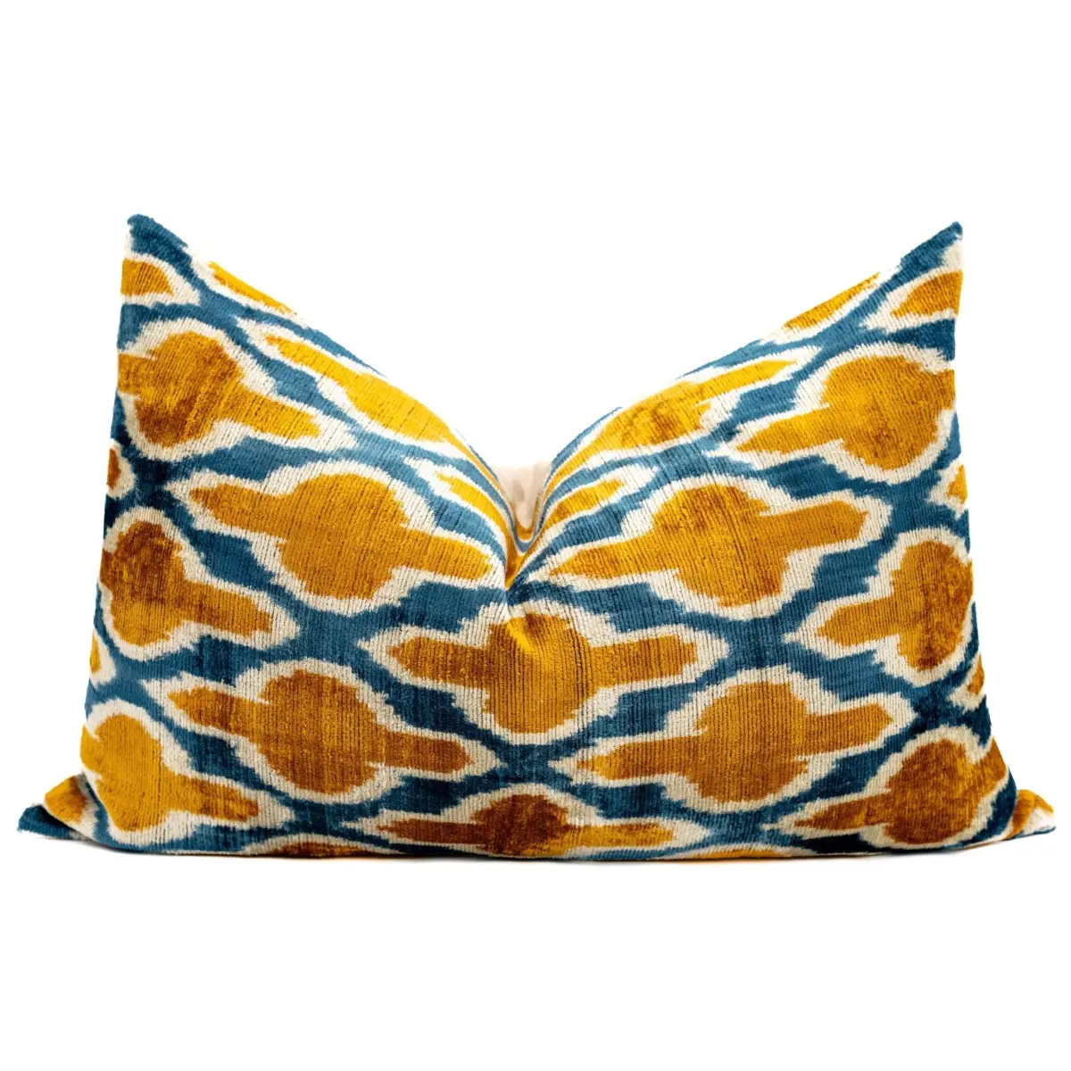 Handmade Throw Pillow Cover & Feather Insert | Gold Blue Geometric | Soft Throw Pillow| Luxury Decorative for Couch