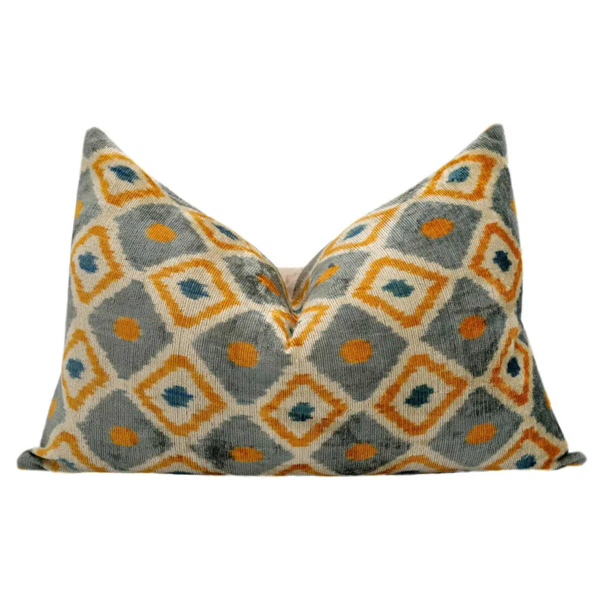Handmade Throw Pillow Cover & Feather Insert | Orange Gray Pillow | Soft Throw Pillow| Luxury Decorative for Couch | 16