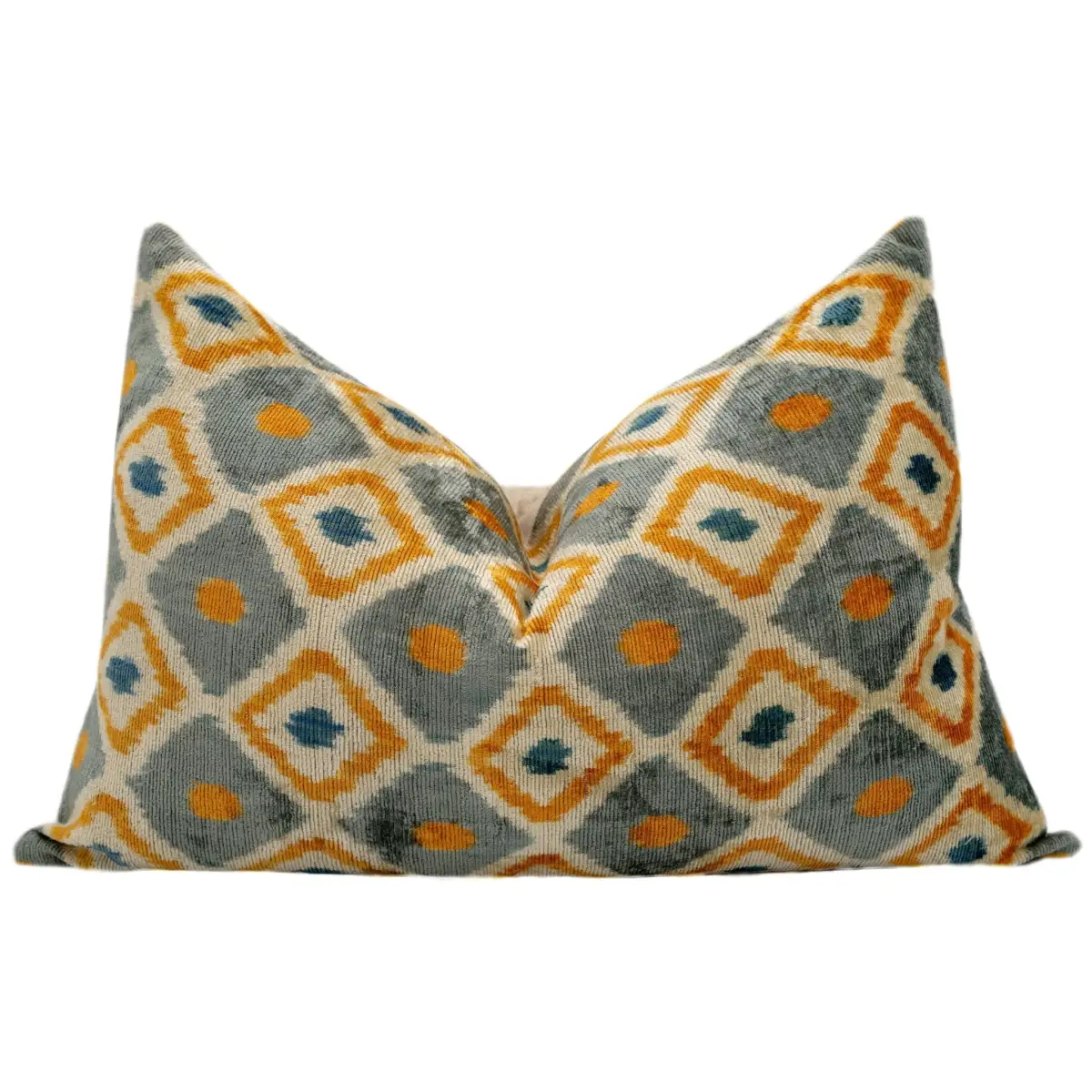 Handmade Throw Pillow Cover & Feather Insert | Orange Gray Pillow | Soft Throw Pillow| Luxury Decorative for Couch | 16