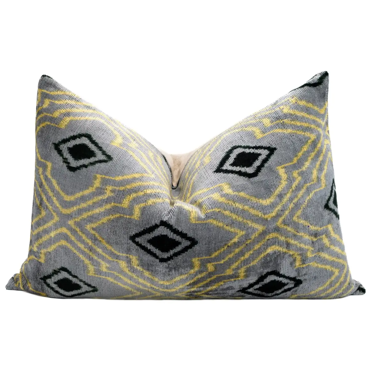 Handmade Throw Pillow Cover & Feather Insert | Yellow Gray Pillow | Soft Throw Pillow| Luxury Decorative for Couch | 16