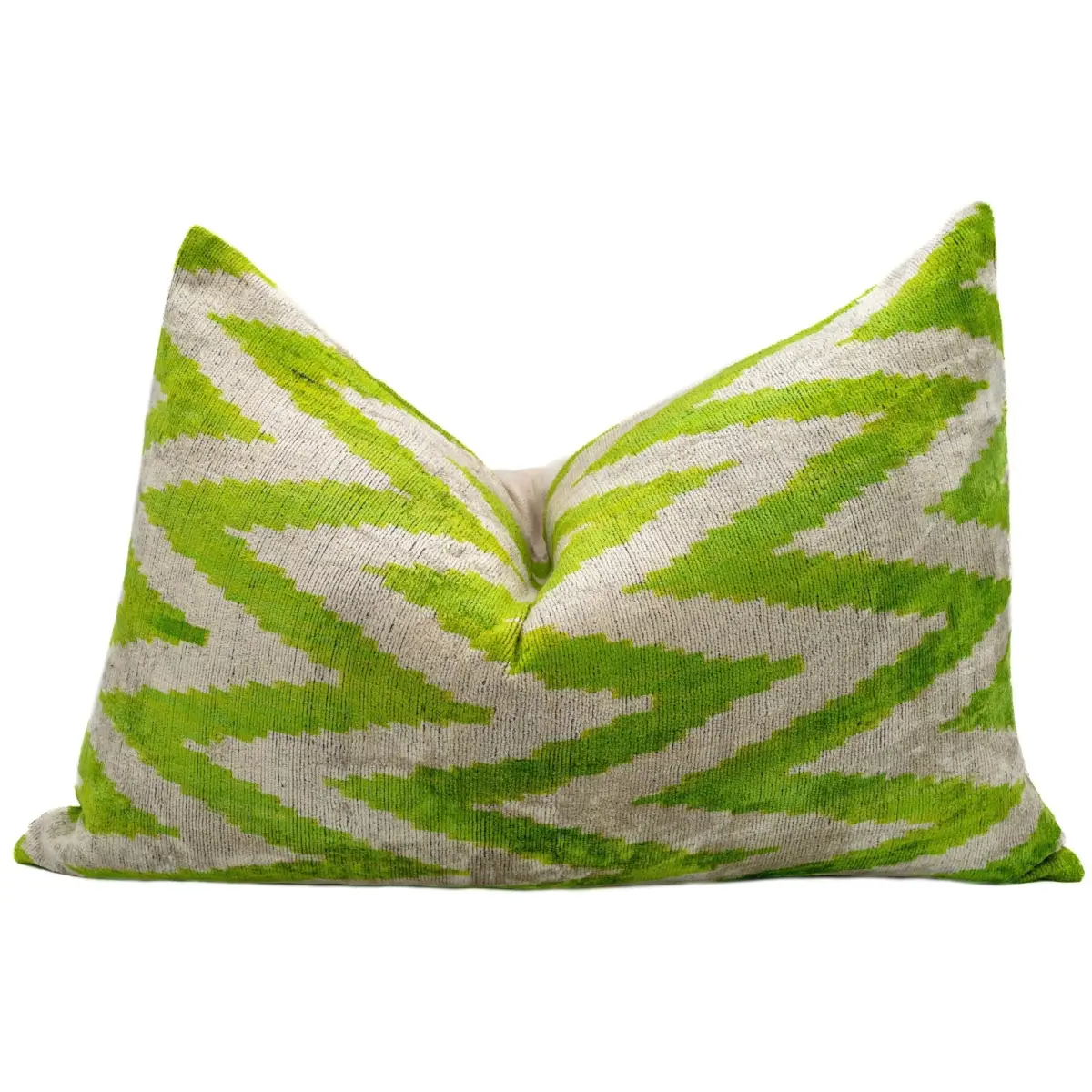 Handmade Throw Pillow Cover & Feather Insert | Zigzag Green Ivory | Soft Throw Pillow| Luxury Decorative for Couch | 16