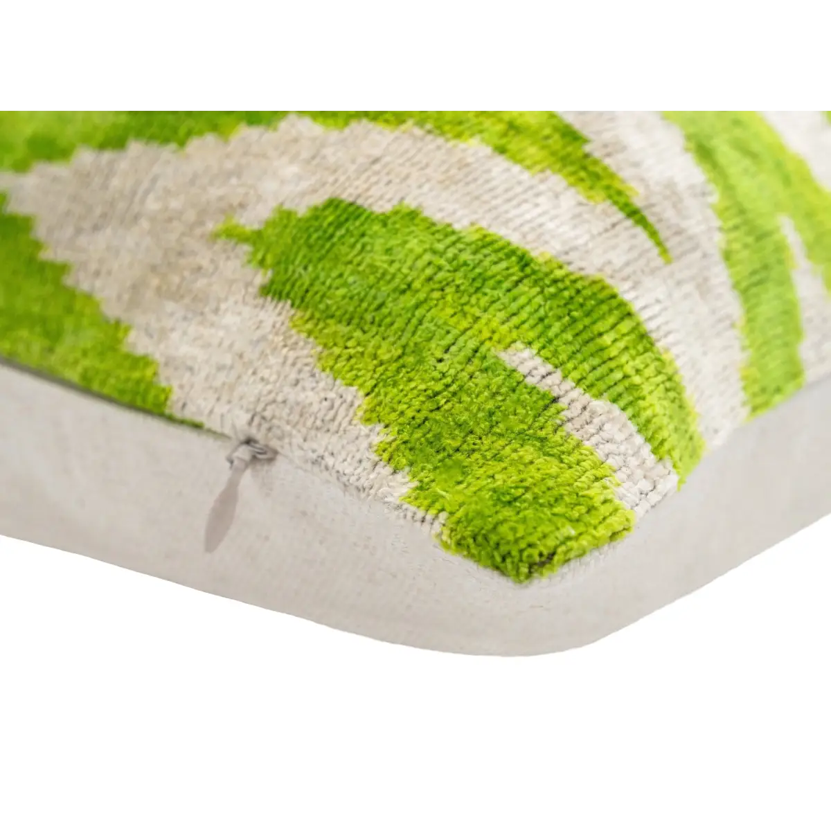 Handmade Throw Pillow Cover & Feather Insert | Zigzag Green Ivory | Soft Throw Pillow| Luxury Decorative for Couch | 16