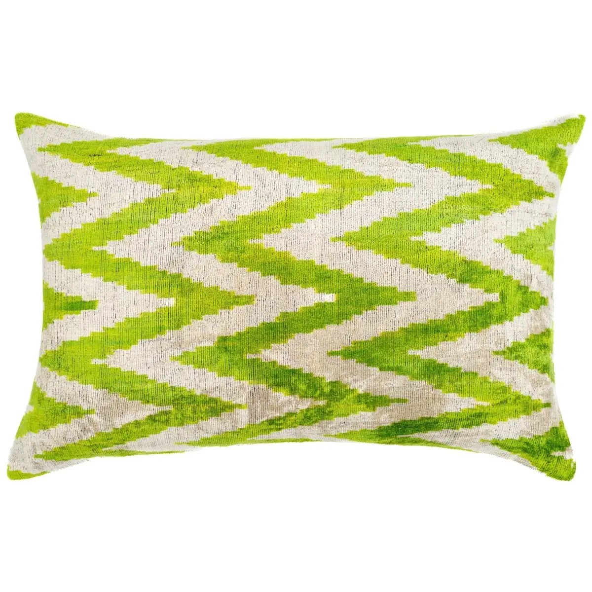 Handmade Throw Pillow Cover & Feather Insert | Zigzag Green Ivory | Soft Throw Pillow| Luxury Decorative for Couch | 16