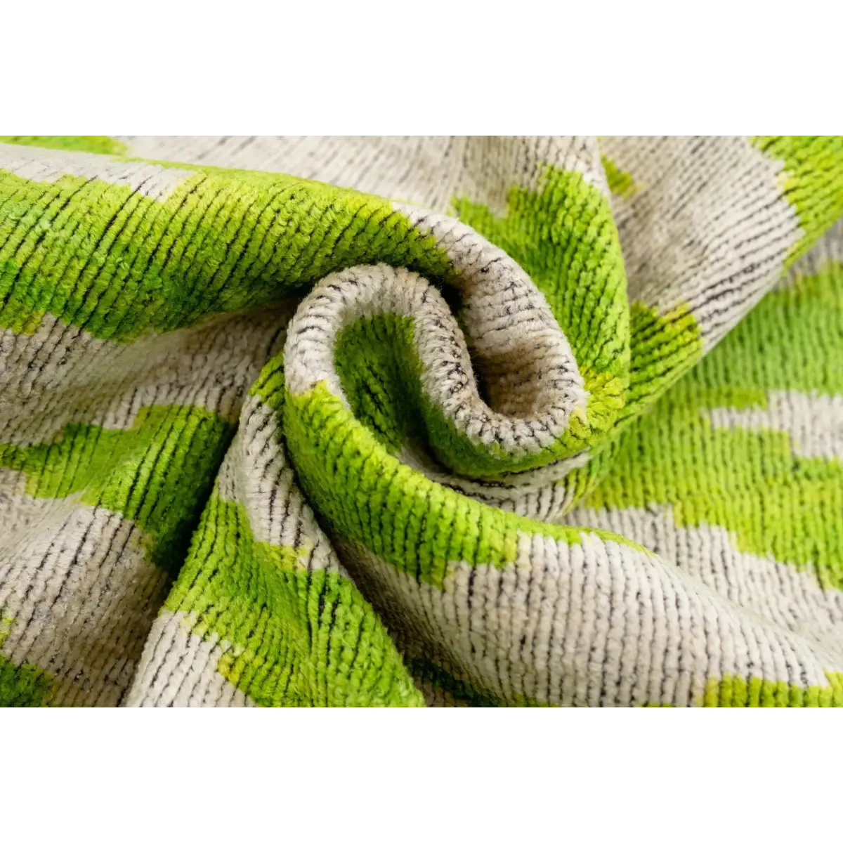 Handmade Throw Pillow Cover & Feather Insert | Zigzag Green Ivory | Soft Throw Pillow| Luxury Decorative for Couch | 16