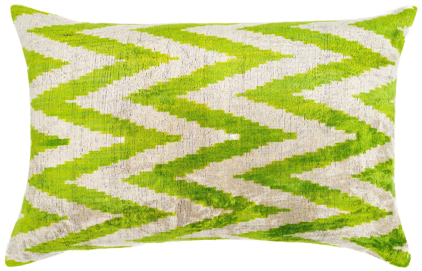 Funda de almohada hecha a mano y relleno de plumas | Zigzag verde marfil | Almohada suave | Decoración de lujo para sofá | 16 x 24 pulgadas 