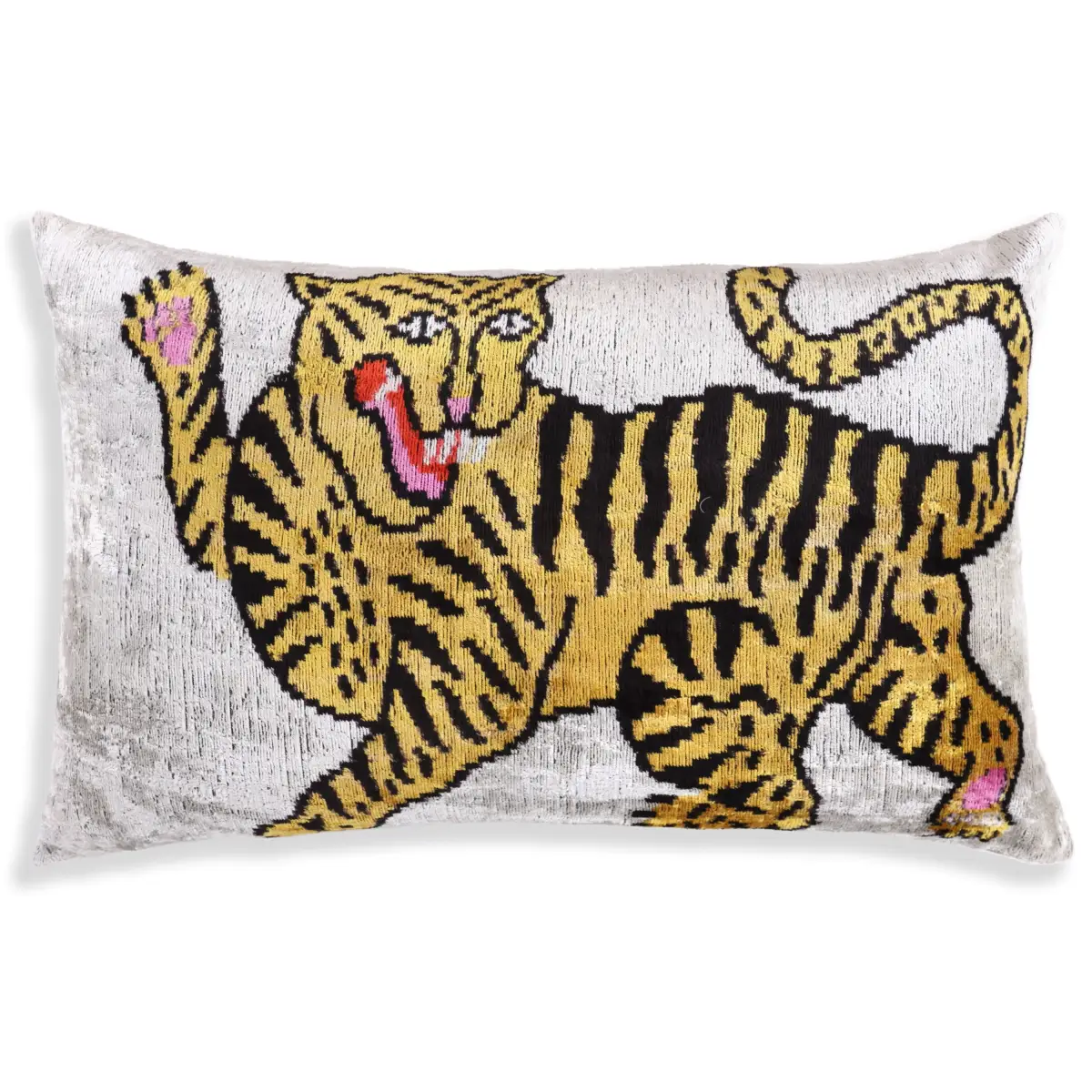 Handmade Tiger Design Velvet Lumbar Pillow 16x24 – Bold Artisan Statement Cushion - Canvello