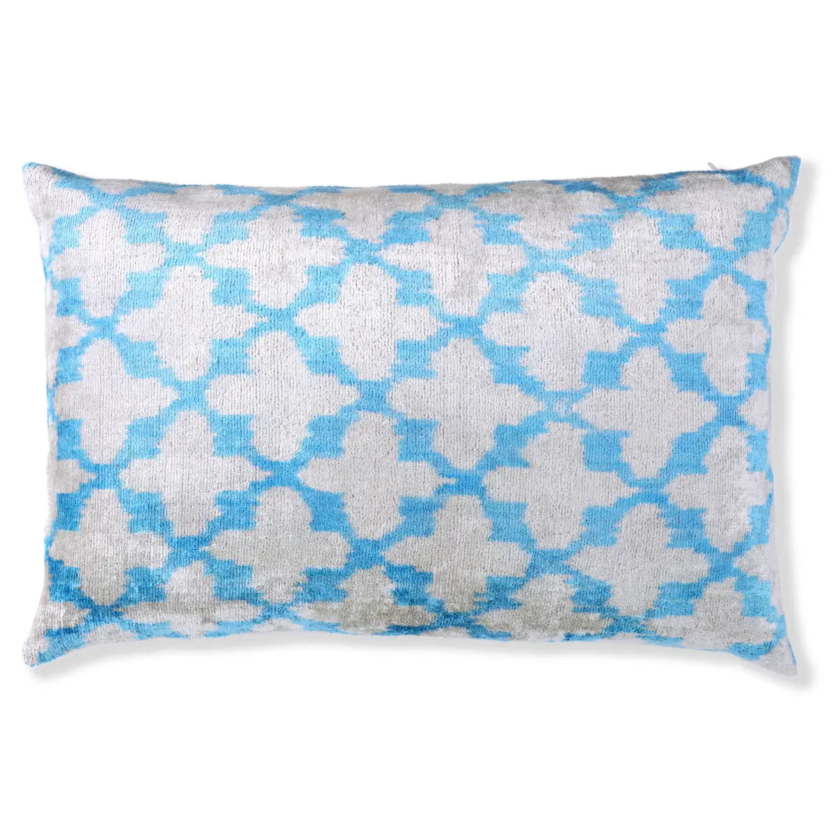 Luxury Velvet Pillow – Sky Blue & Sand Ikat Lumbar 16x24’’ - Canvello