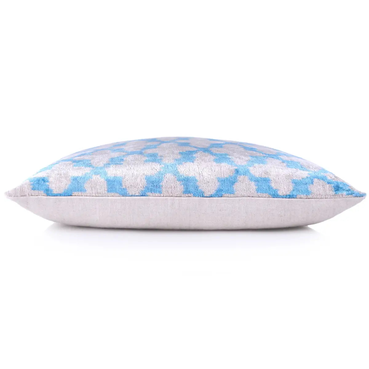 Luxury Velvet Pillow – Sky Blue & Sand Ikat Lumbar 16x24’’ - Canvello