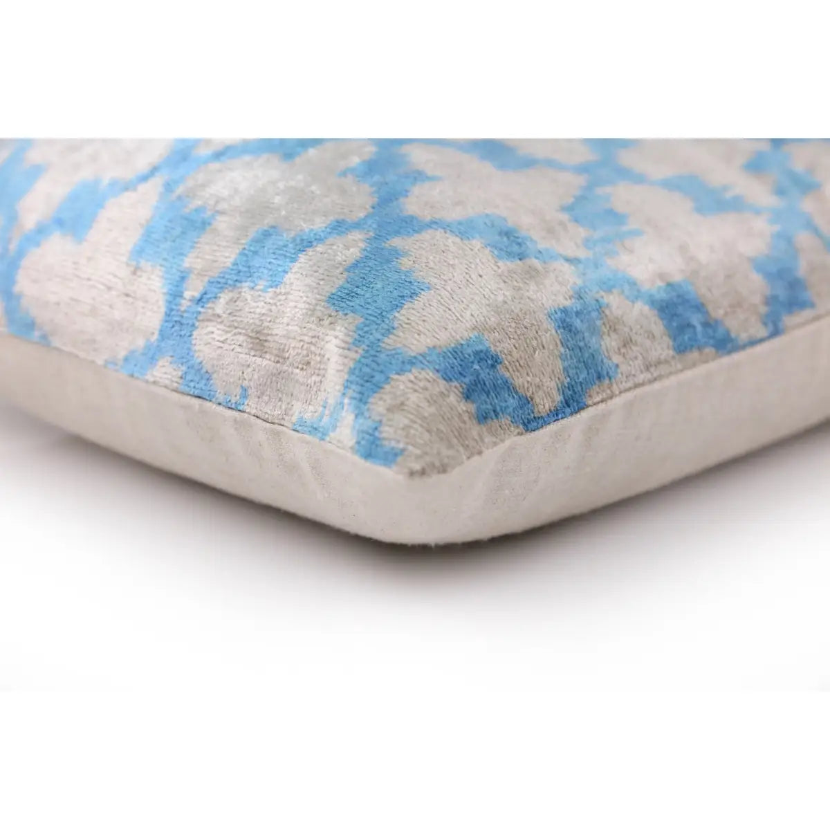 Luxury Velvet Pillow – Sky Blue & Sand Ikat Lumbar 16x24’’ - Canvello
