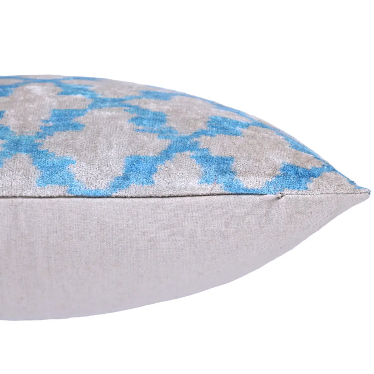 Luxury Velvet Pillow – Sky Blue & Sand Ikat Lumbar 16x24’’ - Canvello
