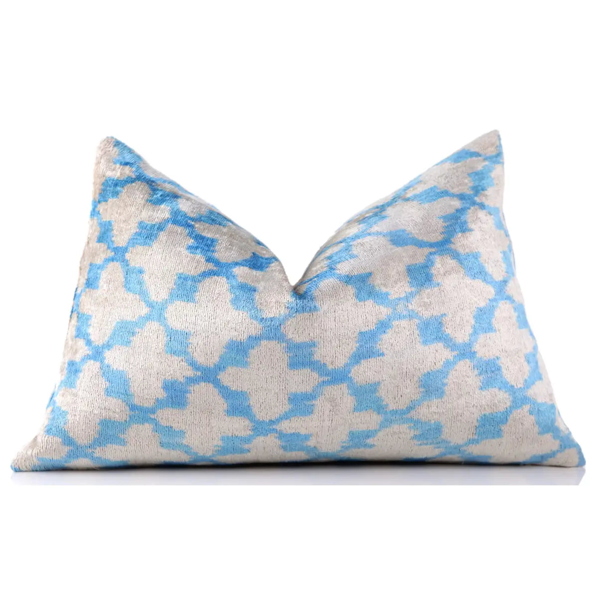 Luxury Velvet Pillow – Sky Blue & Sand Ikat Lumbar 16x24’’ - Canvello