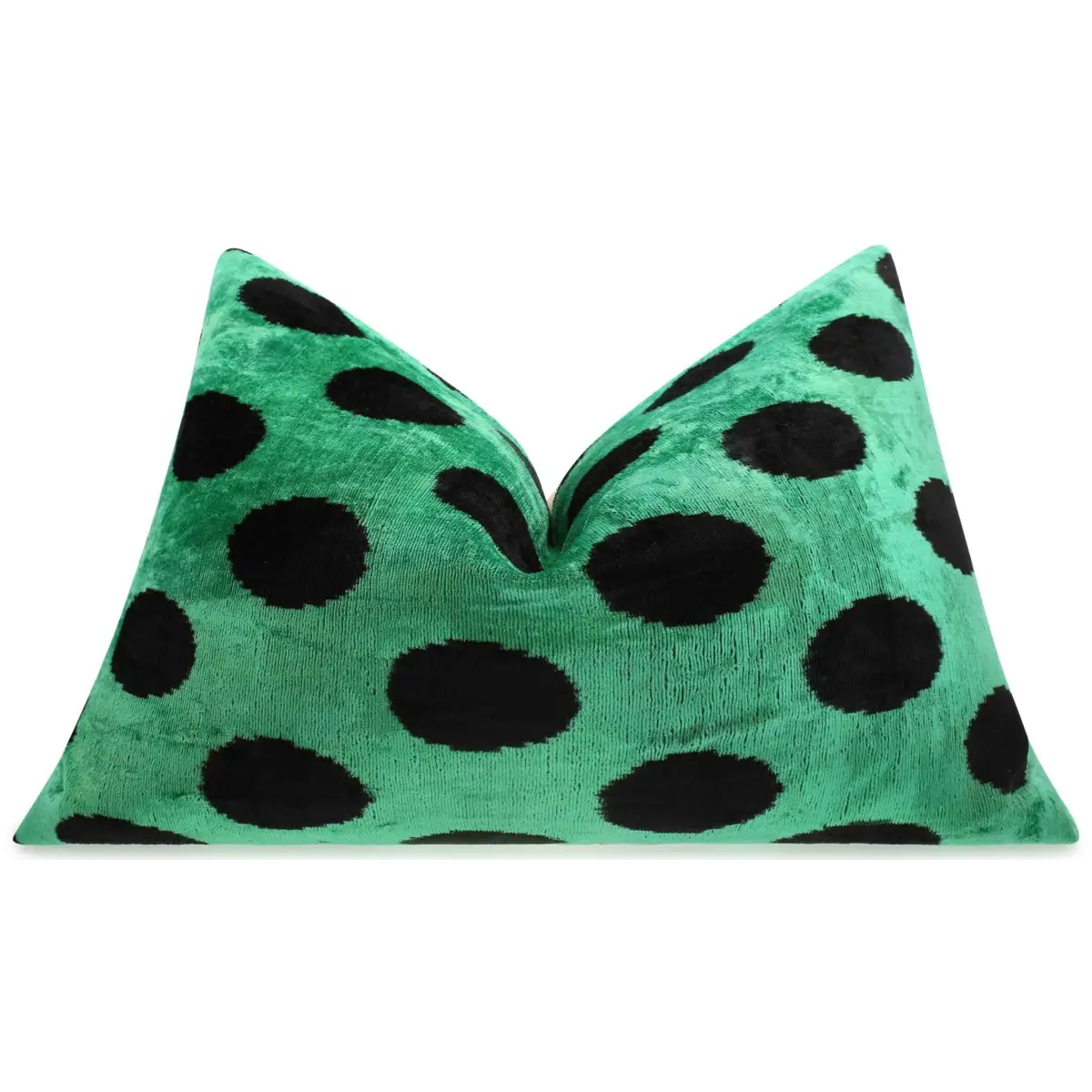 Handmade Velvet Lumbar Pillow in Green and Black Polka Dot Design - High-Quality 16x24 Inch Decorative Accent