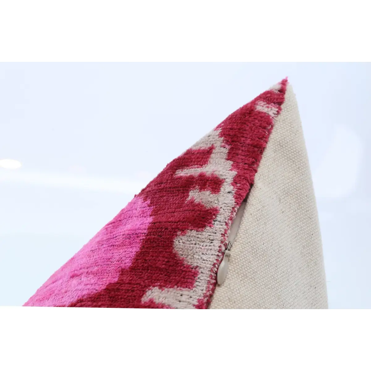 Handmade Velvet Lumbar Pillow in Red and Pink Ikat Floral Design - High-Quality 16x24 Inch Decorative Accent