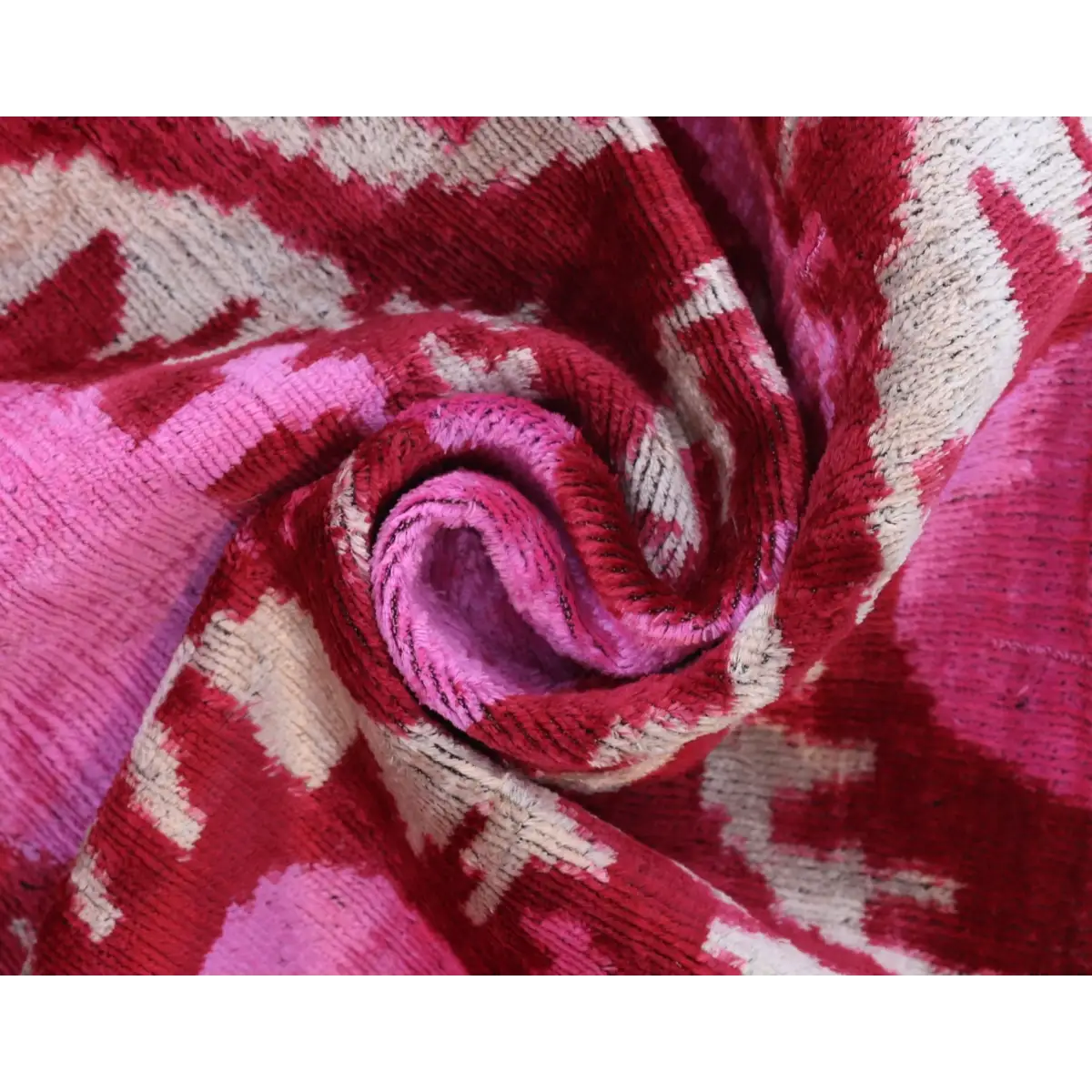 Handmade Velvet Lumbar Pillow in Red and Pink Ikat Floral Design - High-Quality 16x24 Inch Decorative Accent